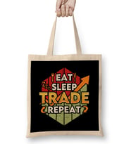 Funny Eat Sleep Trade Repeat Trading & Investing Bez Çanta Uzun Saplı