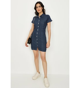 Kadın Önden Düğmeli Denim Elbise