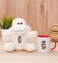 Kişye Özel Polaroid Tasarım Fotoğraflı Peluş Koyun ve Kırmızı Kupa