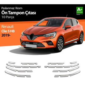 Renault Clio Uyumlu 5 Krom Ön Tampon Çıtası 10 Parça. 2019 Ve Üzeri