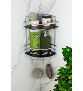 Kristal Raflı Ikili Şampuanlık Yapışkanlı Banyo Düzenleyici