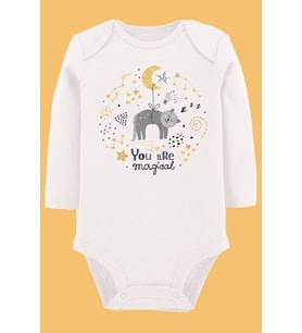 Organik Baskılı Pamuklu Unisex Bebek Body UZUNE203