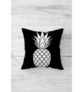 Beyaz Ananas Çift Tarafı Baskılı Gizli Fermuarlı Yastık Kılıfı Kırlent Koltuk Yastık Kılıfı (Siyah)