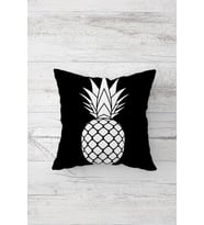 Beyaz Ananas Çift Tarafı Baskılı Gizli Fermuarlı Yastık Kılıfı Kırlent Koltuk Yastık Kılıfı (Siyah)