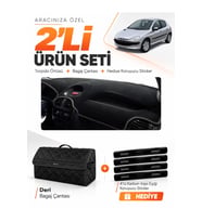 PEUGEOT 206 KÜÇÜK EKRANLI (1998-2009) Uyumlu Torpido Örtüsü + Deri Bagaj Çantası Seti - Siyah
