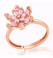 Gümüş Rose Pembe Taşlı Lotus Çiçeği Kadın Yüzük