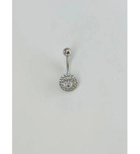 Rodyum Zirkon Taşlı Çelik Göbek Bar Uzunluğu : 13 Mm / Bar Kalınlığı 1.41 Mm / - Pg0102