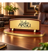 BK Gift Kişiye Özel Ahşap Masa İsimliği Gold Plakalı BK27 -3