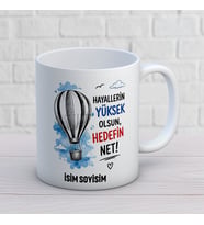 Kişiye Özel Hayallerin Yüksek Olsun Hedefin Net Baskılı Kupa – Sulu Boya Balon Detaylı Hedef Kupası