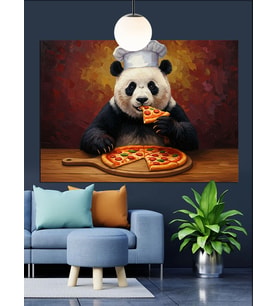 Pizza Yiyen Panda Dekoratif Kanvas - Mdf Ahşap Tablo