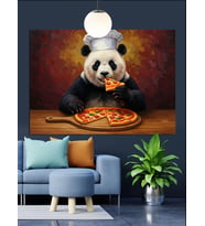 Pizza Yiyen Panda Dekoratif Kanvas - Mdf Ahşap Tablo