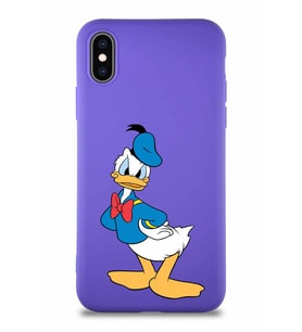 Apple iPhone XS Soft Premier Kapak Donald Duck-D Tasarımlı Silikon Kılıf - Mor (Şeffaf)