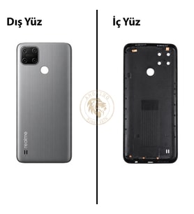 Oppo KAPAK Realme C25Y Gri Arka Kapak Arka Cam Batarya Kapağı Lazer Kesim Kapak Pil Kapağı Back Cover