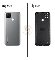 Oppo KAPAK Realme C25Y Gri Arka Kapak Arka Cam Batarya Kapağı Lazer Kesim Kapak Pil Kapağı Back Cover