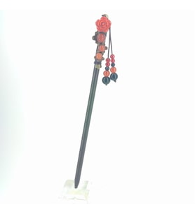 TEDZ COLLECTION Kırmızı Güllü Püsküllü Topuz Çubuğu