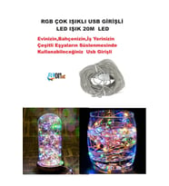 USB GİRİŞLİ RGB ÇOK IŞIKLI LED IŞIK 20 METRE EV, BAHÇE, OFİS , ÇEŞİTLİ EŞYA SÜSLEME ŞERİT LED