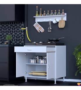 Modilayn QPLAS (XXXL) Set Ocak Altı Dolap 80x88x56 cm. Çekmeceli, kapaklı, raflı ve baharat raflı.