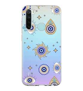 PrintiFy Xiaomi Redmi Note 8 ile Uyumlu 1mm Slim Fit Nazar Boncuğu 5 Baskılı Şeffaf  Kılıf