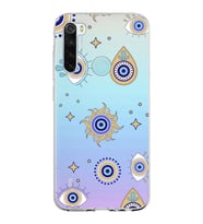 PrintiFy Xiaomi Redmi Note 8 ile Uyumlu 1mm Slim Fit Nazar Boncuğu 5 Baskılı Şeffaf  Kılıf