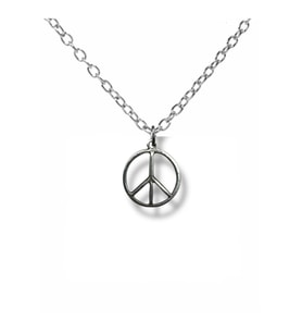 Peace (Barış) Sembolü Figürlü Kolye – 60 cm Zincirli Zamak Kaplama Unisex Minimalist Aksesuar (Gümüş)