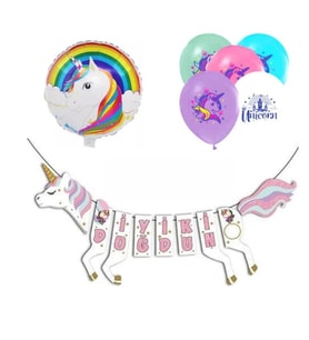 Unicorn Şekilli Iyi Ki Doğdun Balonlu Set