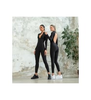 Siyah Sırtı Açık Uzun Kollu Spor Tayt Tulum