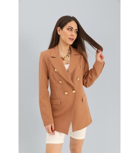 Blazer Fleto Cepli Atlas Kumaş Ceket - Camel