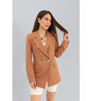 Blazer Fleto Cepli Atlas Kumaş Ceket - Camel