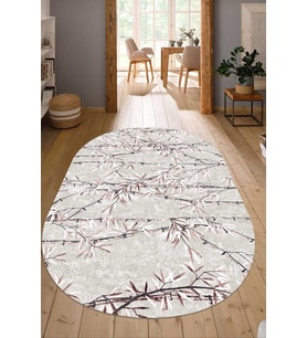 Dijital Baskılı Kaymaz Taban Yıkanabilir Oval Salon Halısı Mutfak Halısı Yolluk NDO-HT-353 (Krem)