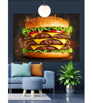 Büyük Boyutlu Lezzetli Çift Hamburger Dekoratif Kanvas - Mdf Ahşap Tablo