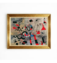 Tablore Joan Miró Tarzı Soyut Sürrealist Gold Çerçeveli Tablo Salon Ofis Duvar Dekorasyonu Kanvas
