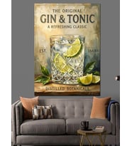 Gin And Tonic Retro İçecek Tabelası Dekoratif Kanvas - Mdf Ahşap Tablo