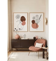 Minimalist Çiçek Temalı 2'li Ahşap Çerçeveli Tablo Seti