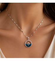 BK Gift Pusula Yıldız Figürlü Mavi Taşlı Kadın Kolye - Kararma Yapmayan Silver Çelik Kolye