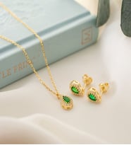 925 Ayar Gümüş Mayıs Ayı Doğum Taşı ( Emerald ) Kolye - Küpe Seti