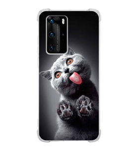 PrintiFy Huawei P40 Pro Uyumlu Kedi 2 Baskılı Şeffaf Köşe Korumalı Antişok Kılıf