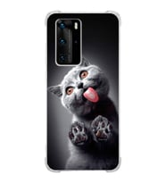 PrintiFy Huawei P40 Pro Uyumlu Kedi 2 Baskılı Şeffaf Köşe Korumalı Antişok Kılıf
