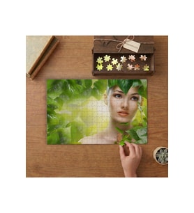 Yaprakların Arasında Güzel Kadın Tasarımı 240 parça Ahşap Puzzle Ahşap Kutuda MP00634