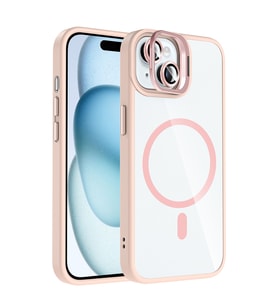 Apple iPhone 15 Uyumlu Kılıf Standlı ve Kamera Lens Hediyeli M-Safe Şarj Özellikli Zore Etro Kapak (Pembe)