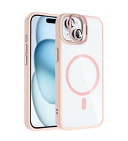 Apple iPhone 15 Uyumlu Kılıf Standlı ve Kamera Lens Hediyeli M-Safe Şarj Özellikli Zore Etro Kapak (Pembe)