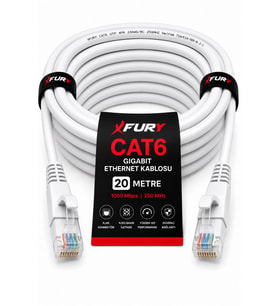 FURY CAT6 Ethernet Kablosu 20 Metre RJ45 LAN İnternet Modem Router Bilgisayar Kablosu