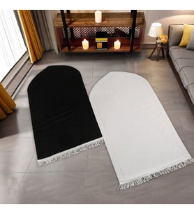 Kalbi Tamamla Eşlere Özel Çiftli Sünger Dolgulu Seccade Siyah Beyaz Gold İşlemeli (70*120cm330gr) Tek Ürün Ölçüsü (Siyah - Beyaz)