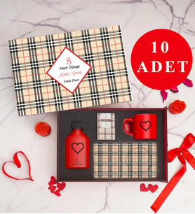 Kadınlar Günü 10’lu Set   Dekoratif Ahşap Kutu, Sunumlu Kahve Fincanı, Kolonya, Kahve
