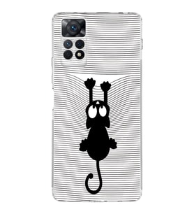 Xiaomi Redmi Note 11 Uyumlu Kamera korumalı Kapak Çizgi Kedi (Beyaz) Tasarımlı  Şeffaf Kılıf