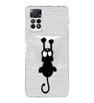 Xiaomi Redmi Note 11 Uyumlu Kamera korumalı Kapak Çizgi Kedi (Beyaz) Tasarımlı  Şeffaf Kılıf