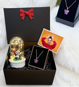 Kelebek Kolyeli Kişiye Özel Fotoğraflı Hediye Kutusu - Premium Set (Model 3)