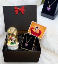 Kelebek Kolyeli Kişiye Özel Fotoğraflı Hediye Kutusu - Premium Set (Model 3)