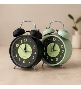 Twin Bell Metal Masa Çalar Saat 11 cm – Pilli, Işıklı, Fosforlu