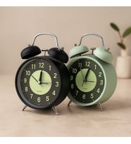 Twin Bell Metal Masa Çalar Saat 11 cm – Pilli, Işıklı, Fosforlu