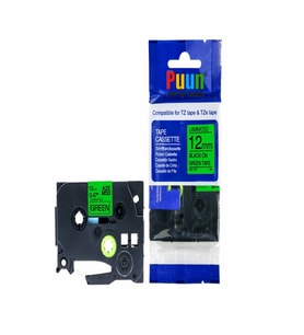 PUUN®Brother P-Touch TZE-D31 12MM x 8m Fosforlu Yeşil Green Üzerine Siyah Muadil Laminasyon Etiket Şeridi (Çok Renkli)
